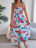 Smocked Floral Tie Shoulder Midi Dress - Trendsi - Flyclothing LLC