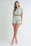 MABLE Eyelet Short Sleeve Crop Top and Shorts Set - Trendsi - Flyclothing LLC