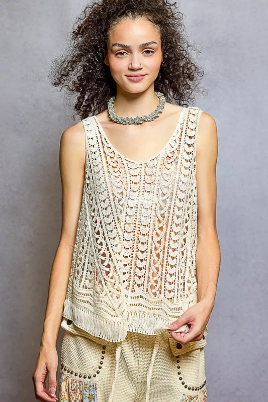 POL Crochet Fringe Hem Tank Top - Trendsi - Flyclothing LLC