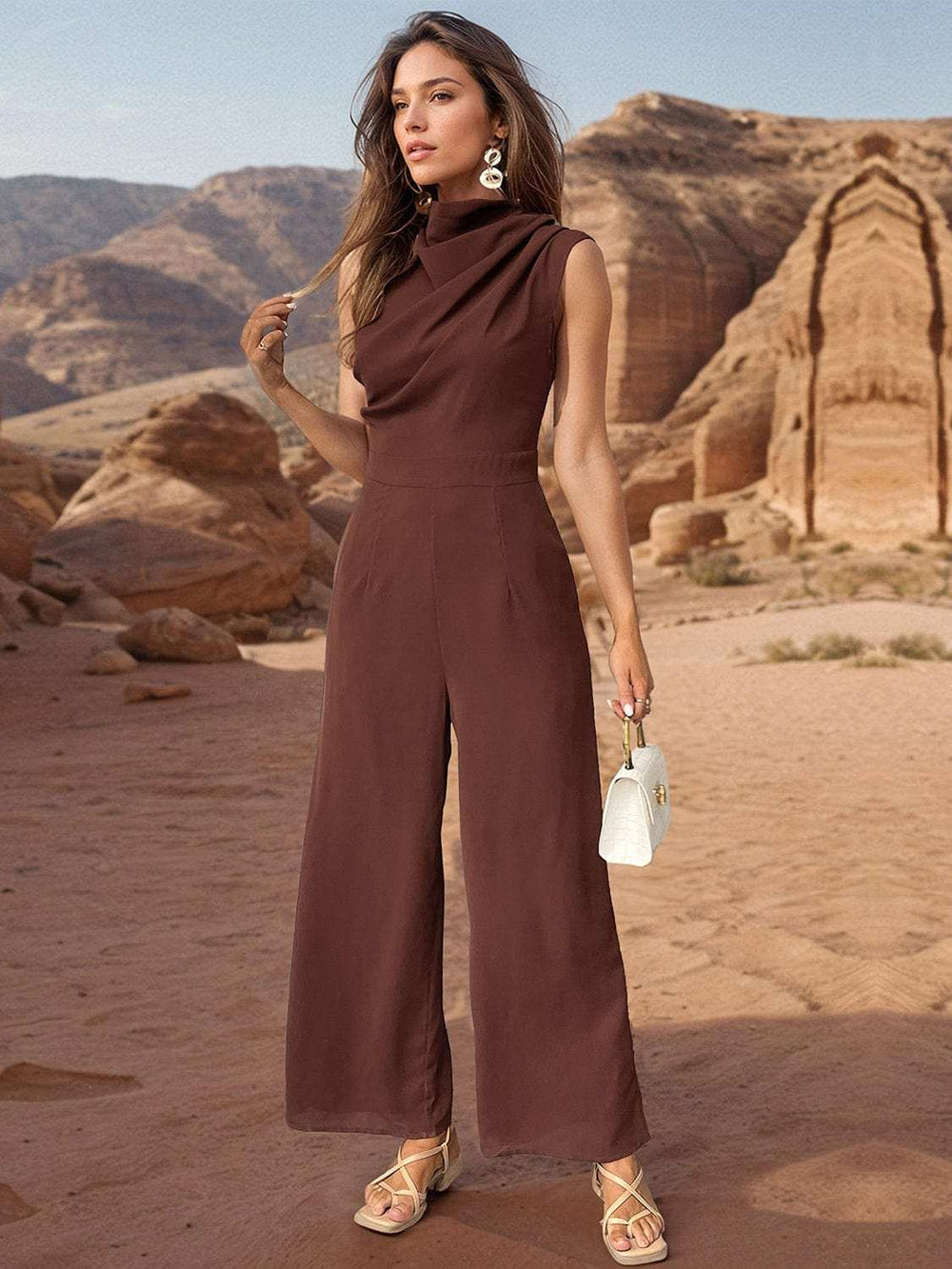 Ruched Mock Neck Sleeveless Jumpsuit - Trendsi - Flyclothing LLC