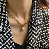 18K Gold-Plated Chain Pearl Necklace - Trendsi - Flyclothing LLC