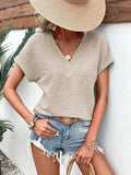 Textured Solid Color Short Sleeve Top - Trendsi - Flyclothing LLC