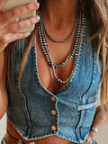 Buttoned V-Neck Denim Top - Trendsi - Flyclothing LLC