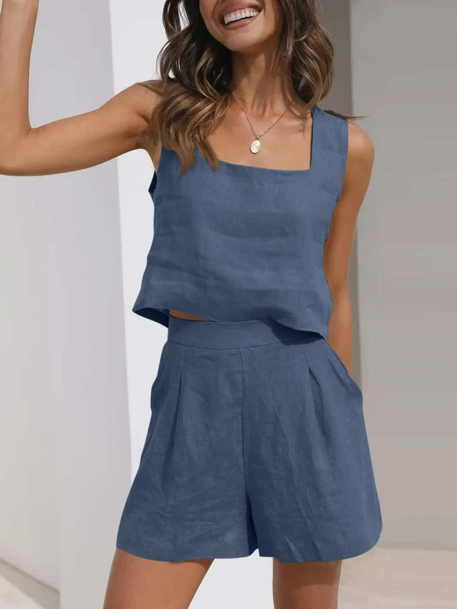 Square Neck Tank and Shorts Set - Trendsi - Flyclothing LLC