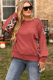 Plus Size Geometric Round Neck Long Sleeve Sweatshirt - Trendsi - Flyclothing LLC