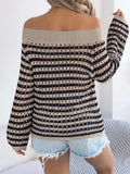 Openwork Striped Off-Shoulder Knit Top - Trendsi - Flyclothing LLC