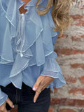 Ruffled Tie Front Flounce Sleeve Blouse - Trendsi - Flyclothing LLC