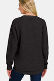 Zenana High Low Long Sleeve Waffle Sweater - Trendsi - Flyclothing LLC