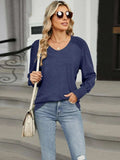 V-Neck Lantern Sleeve T-Shirt - Trendsi - Flyclothing LLC