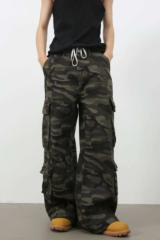 Men's Camouflage Wide Leg Jeans with Cargo Pockets - Trendsi - Flyclothing LLC