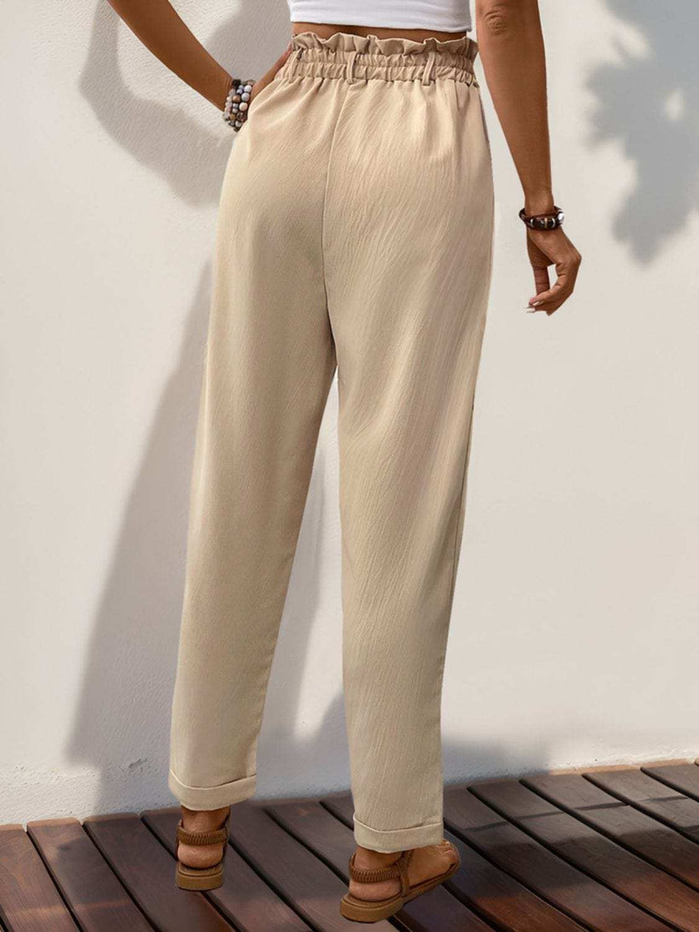 Frill High Waist Pants with Pockets - Trendsi - Flyclothing LLC