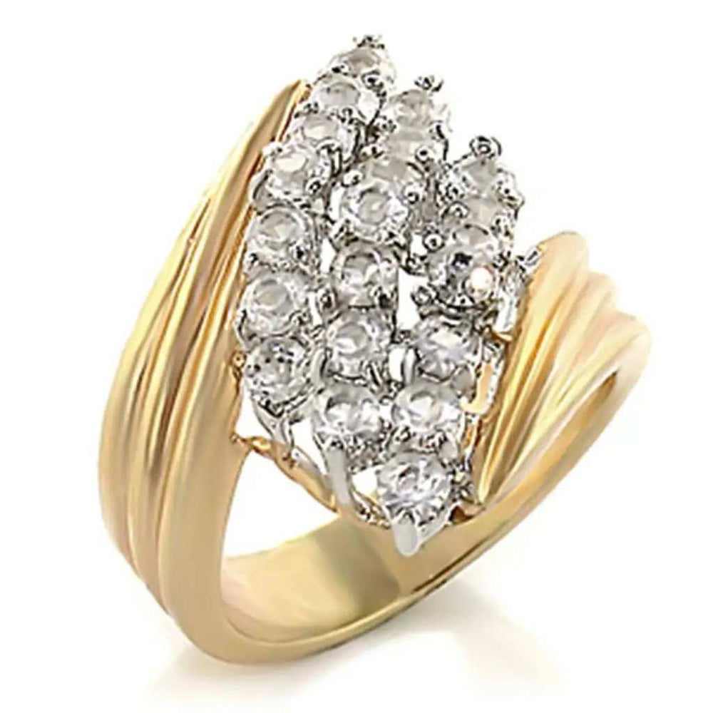 2W029 - Gold+Rhodium Brass Ring with AAA Grade CZ in Clear - Alamode - Flyclothing LLC
