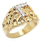 2W044 - Gold+Rhodium Brass Ring with AAA Grade CZ in Clear - Alamode - Flyclothing LLC