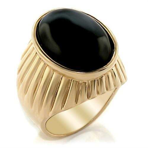 2W060 - Gold Brass Ring with Semi-Precious Onyx in Jet - Alamode - Flyclothing LLC