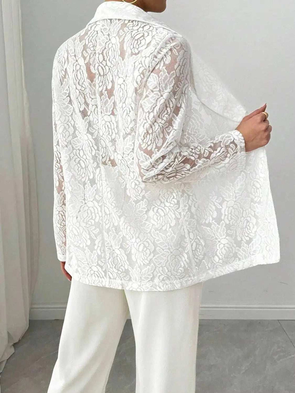 Lace Lapel Collar Long Sleeve Blazer - Trendsi - Flyclothing LLC