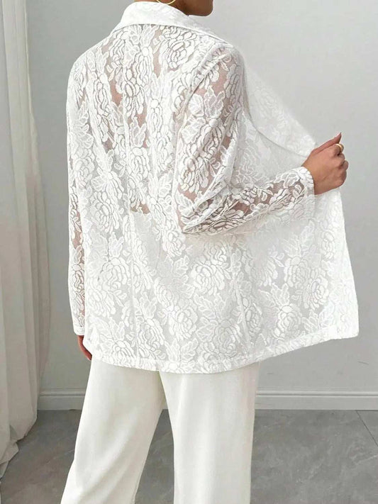 Lace Lapel Collar Long Sleeve Blazer - Trendsi - Flyclothing LLC