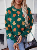 Maple Leaf Round Neck Long Sleeve Sweater - Trendsi - Flyclothing LLC
