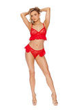 Elegant Moments Lace Cami Top With Mesh Ruffle Trim Underwire Cups Adjustable Straps And Hook And Eye Back Closure Matching Panty Included - Elegant Moments - Flyclothing LLC