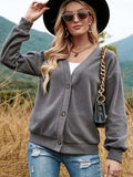 Shiny Button Down V-Neck Dropped Shoulder Jacket - Trendsi - Flyclothing LLC
