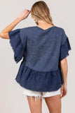SAGE + FIG Ruffle Sleeve Washed Short Sleeve Blouse - Trendsi - Flyclothing LLC