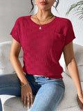 Round Neck Short Sleeve Knit Top - Trendsi - Flyclothing LLC