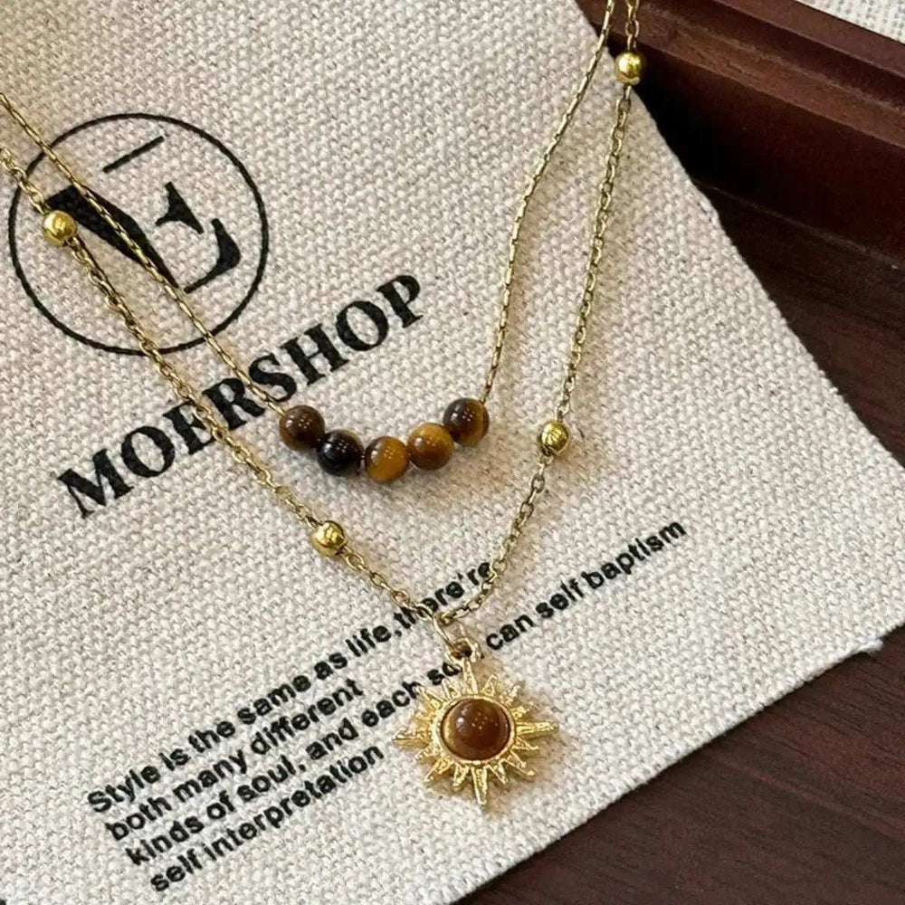 Tiger's Eye Copper Double Layered Necklace - Trendsi - Flyclothing LLC