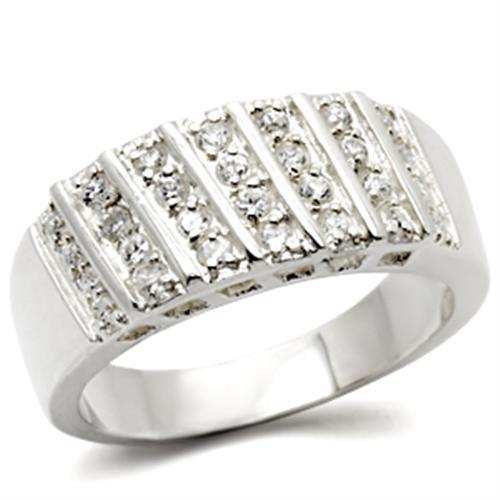 30214 - High-Polished 925 Sterling Silver Ring with AAA Grade CZ in Clear - Alamode - Flyclothing LLC