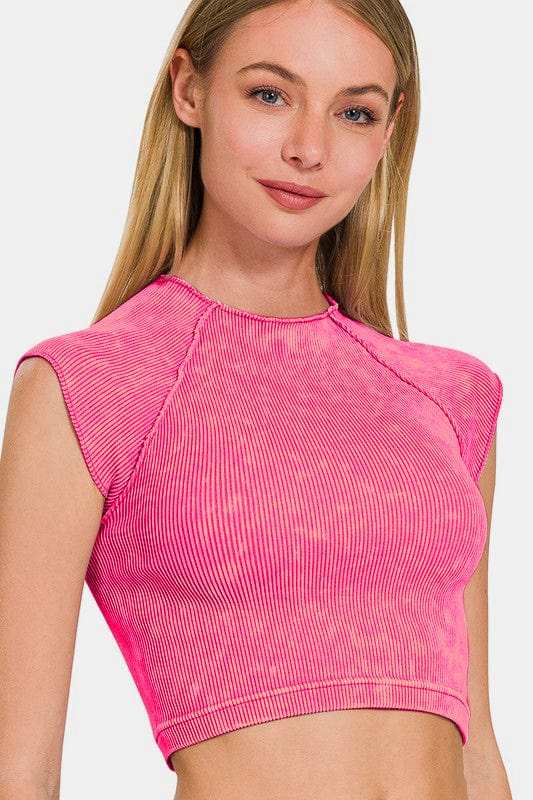 Zenana Ribbed Round Neck Cropped Top - Trendsi - Flyclothing LLC