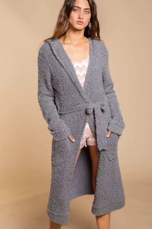 POL Berber fleece Tie Front Tunic Cardigan with Pockets - Trendsi - Flyclothing LLC