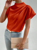 Mock Neck Short Sleeve Blouse - Trendsi - Flyclothing LLC
