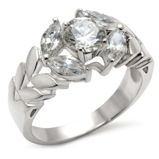 30326 - Matte Rhodium & Rhodium 925 Sterling Silver Ring with AAA Grade CZ in Clear - Alamode - Flyclothing LLC