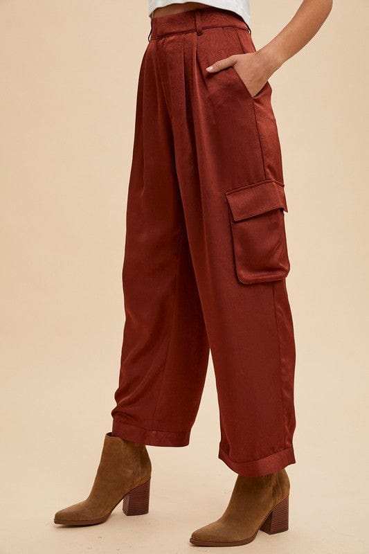 Annie Wear Wide Leg Cargo Satin Pants - Trendsi - Flyclothing LLC