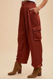 Annie Wear Wide Leg Cargo Satin Pants - Trendsi - Flyclothing LLC