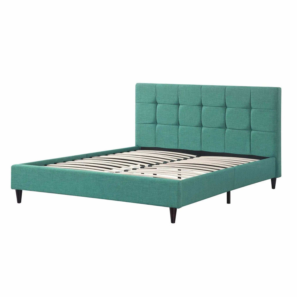 Solid Wood Queen Tufted Turquoise Upholstered Juteno Bed - Homeroots - Flyclothing LLC