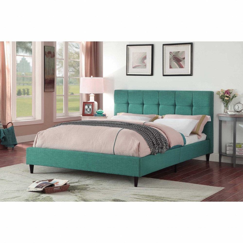 California King Blue Modern Upholstered Square Stitched Platform Bed - Homeroots - Flyclothing LLC