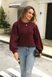Tied Heathered Round Neck Long Sleeve Sweater - Trendsi - Flyclothing LLC