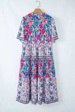 Mixed Floral Print Tie Neck Short Sleeve Dress - Trendsi - Flyclothing LLC