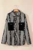 Pocketed Geometric Collared Neck Button Down Shacket - Trendsi - Flyclothing LLC