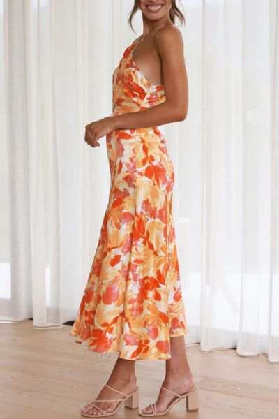 Ruched Printed Single Shoulder Midi Dress - Trendsi - Flyclothing LLC