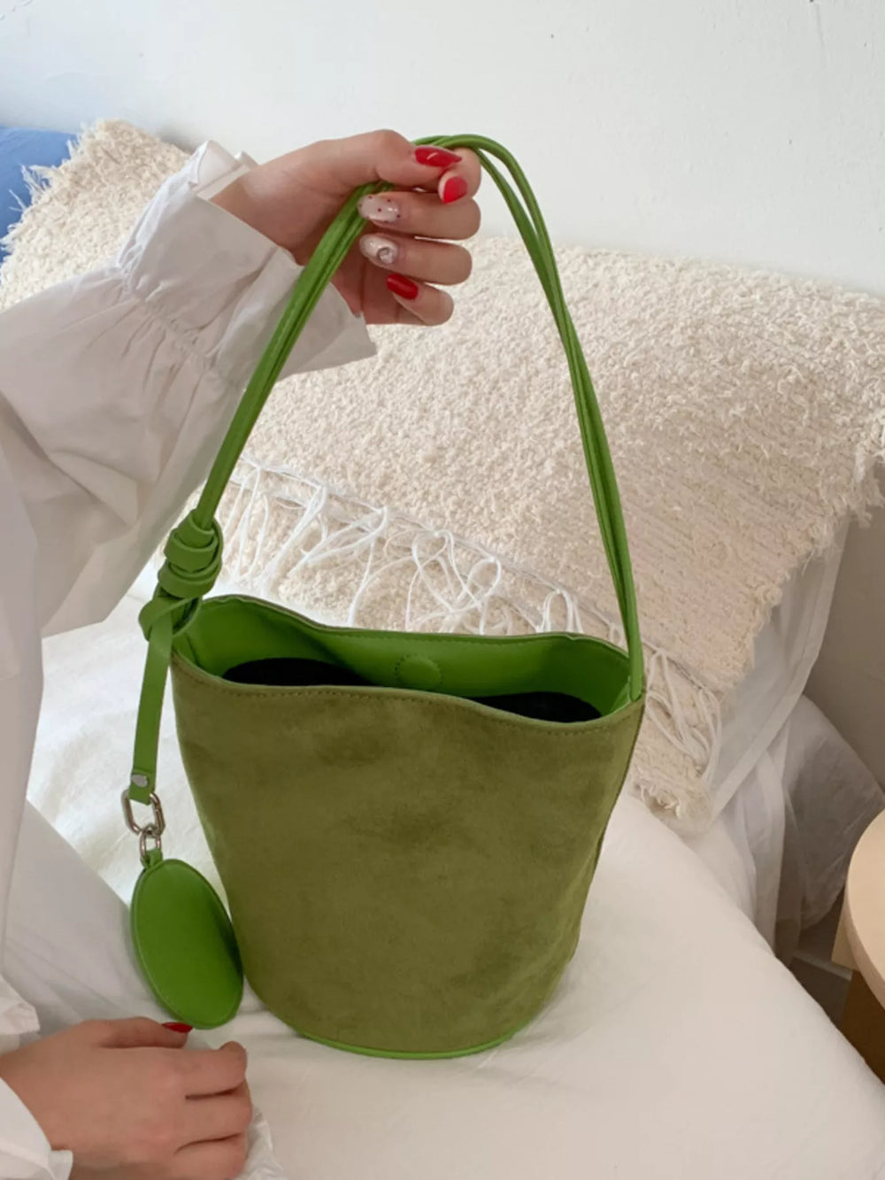 Suede Solid Color Bucket Bag - Trendsi - Flyclothing LLC