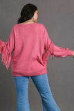 Umgee Full Size Fringe Round Neck Long Sleeve Sweater Plus Size - Trendsi - Flyclothing LLC