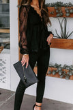 Lace Detail Plunge Long Sleeve Blouse - Trendsi - Flyclothing LLC