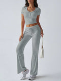 Devine Short Sleeve Top and Drawstring Pants Set - Trendsi - Flyclothing LLC