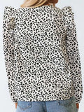 Ruffled Leopard Notched Long Sleeve Blouse - Trendsi - Flyclothing LLC