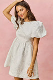 SO ME Floral Jacquard Bubble Shorts Sleeves Mini Dress - Trendsi - Flyclothing LLC