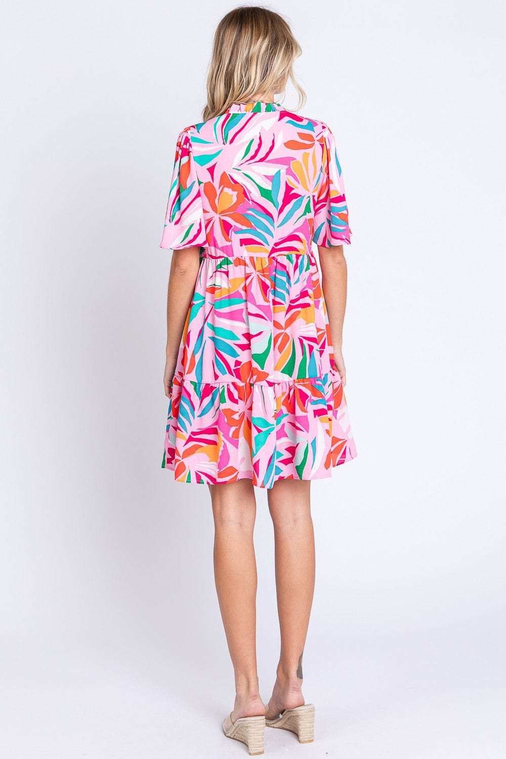 GeeGee Printed Short Sleeve Ruffle Hem Dress - Trendsi - Flyclothing LLC