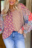 Printed Tie Neck Long Sleeve Blouse - Trendsi - Flyclothing LLC