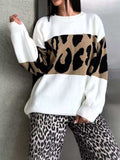 Leopard Color Block Round Neck Sweater - Trendsi - Flyclothing LLC