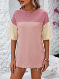 Color Block Round Neck Half Sleeve T-Shirt - Trendsi - Flyclothing LLC