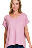 Zenana Soft Melange Hacci V-neck Tee - Trendsi - Flyclothing LLC